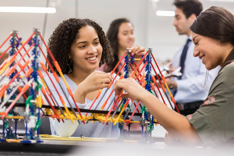A level students working together on a team-building exercise