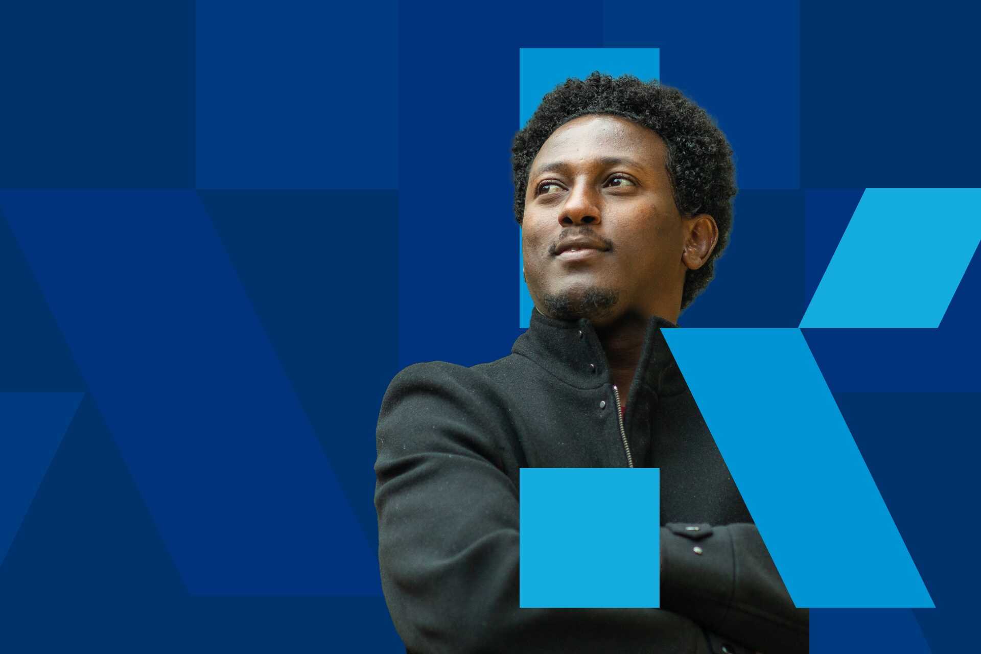 a graphic of a Kent student