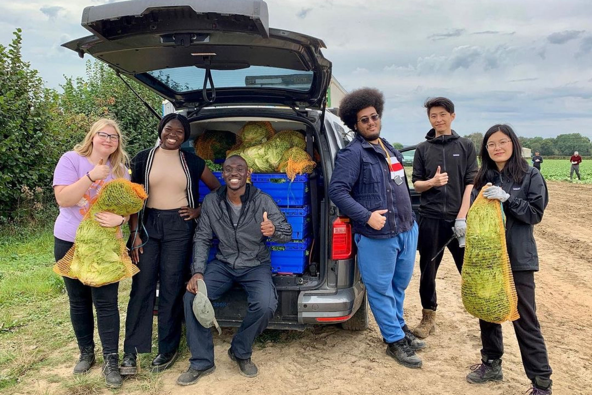 University of Kent students at their latest gleaning site.